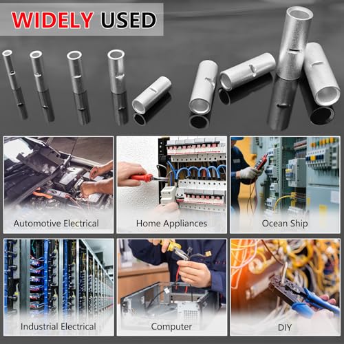 BAALA 150 PCS Non Insulated Butt Connectors Kit,26-8 Gauge Butt Splice Connector Crimp Barrel Splice Connectors, Tinned Copper Marine Grade Seamless Uninsulated Butt Terminals - color: Tinned Copper