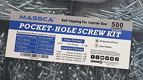 Massca Pocket Hole Screws Kit, 500 Wood Screws & Self Tapping Screws Set