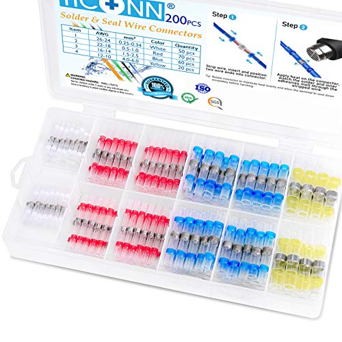 TICONN 200 Pcs Solder Seal Wire Connectors, Heat Shrink Butt Splice - size: Mixed 200 Pieces