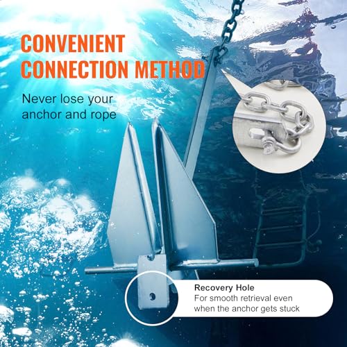 VEVOR Fluke Style Anchor Kit,Hot-Dipped Galvanized Steel Fluke Anchor with 7.9' Chain - size: 8.5 lbs