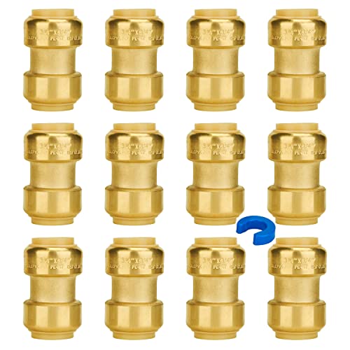 SUNGATOR 3/4 Inch Coupling, Push Pex Fittings 3/4 Inch, Brass, 12-Pack - color: Brass Coupling, 12 Pack, size: 3/4 Inch