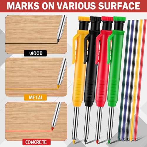 MotiMind 8 Pcs Mechanical Carpenter Pencils, 2.8mm, Black,Red,Yellow,Green - color: Black,Yellow,Red,Green