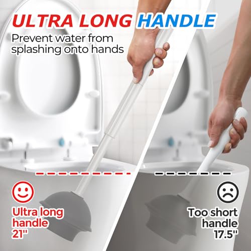 FORASTO 2 in 1 Toilet Plunger and Brush Set,Extended Handle Plunger,Toilet Bowl Brush Plunger Set,Bathroom Cleaning Tools,Cleaning Brush,Toilet Brush Plunger Combo,Cream Grey（20.8inch） - color: Cream Grey, size: 1Pack