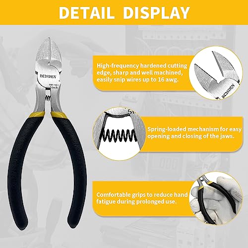 BOOSDEN 5" Small Wire Cutters Set Side Diagonal Cutter Snips, 5 Pack