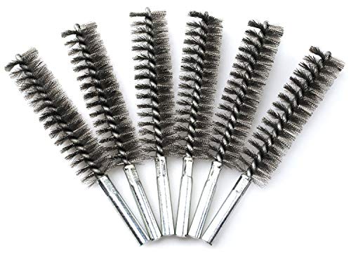 Drill-Powered 6pcs Pipe Cleaning Brush Set Stainless Steel Bristles - size: 1 1/10"(28mm)
