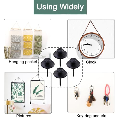 60 PCS Double Headed Picture Hanging Nails, Wall Hangers Without Nails, Thumb Tacks for Wall Hangings Picture, Renter Friendly Decor Push Pins for Tapestry Frame Art - style: Black 60 pcs