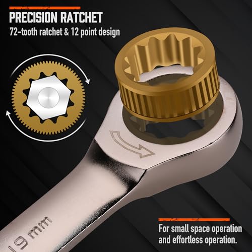 HORUSDY 12-Piece Metric Ratcheting Wrench Set | 8-19 mm | Ratchet Combination Wrenches Set with Organizer | 72-Teeth | Chrome Vanadium Steel - style: 12-Piece Metric Ratcheting - Basic