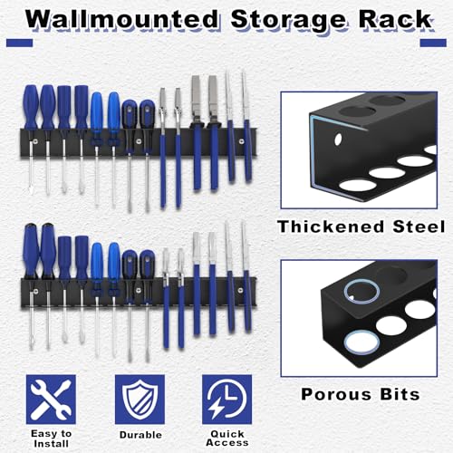Screwdriver Organizer Wall Mount,16" Metal Screwdriver Holder,Black - size: 2 PCS