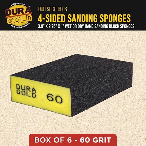 Dura-Gold 60 Grit 4-Sided Hand Sanding Block Sponges, 3.9" x 2.75" x 1" - style: 60 Grit