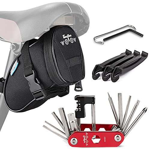 WOTOW 14 in 1 Bike Repair Tool Kit & Bike Saddle Bag - style: 14 in 1 Multitool (Red)