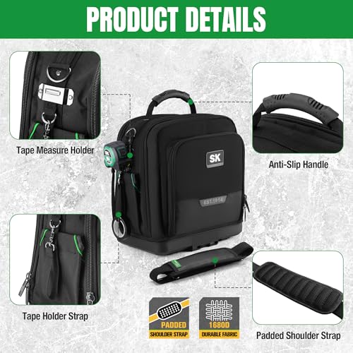 SK 15-Inch Tool Bag, Heavy Duty 1680D Tool Bag Organizer with 24 Pockets