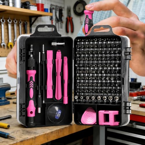 115-in-1 Small Screwdriver Set,Precision Screwdriver Set, Professional Repair Tool Kit for Phone, Computer, Watch, Console, Eyeglass and Electronic, Men Tools Gift Pink - color: Pink