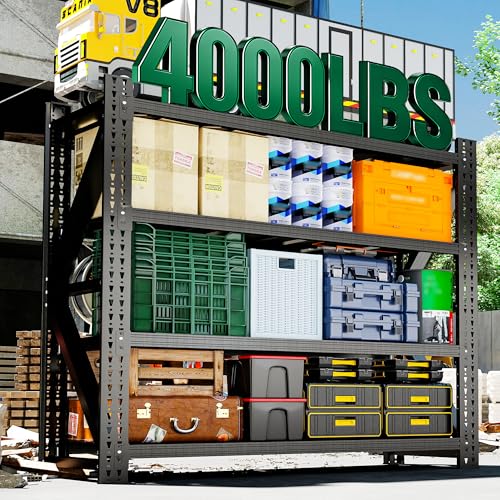 4-Tier Heavy Duty Garage Shelving，Industrial Shelving for Home & Shop,Garage Storage Racks Heavy Duty Steel Shelves,Large Capacity Metal Rack for Garage,Basement,Pantry,Workshop - color: Black, size: 24"D*60"W*69"H