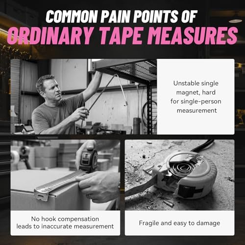 GRENPRO 25FT Magnetic Tape Measure, Double-Sided 1/32", Nylon Coated Blade - color: Pink