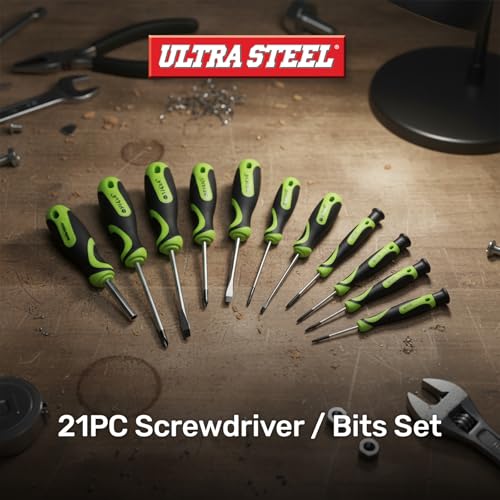 21PC Screwdriver and Bit Set, Plastic Storage Rack
