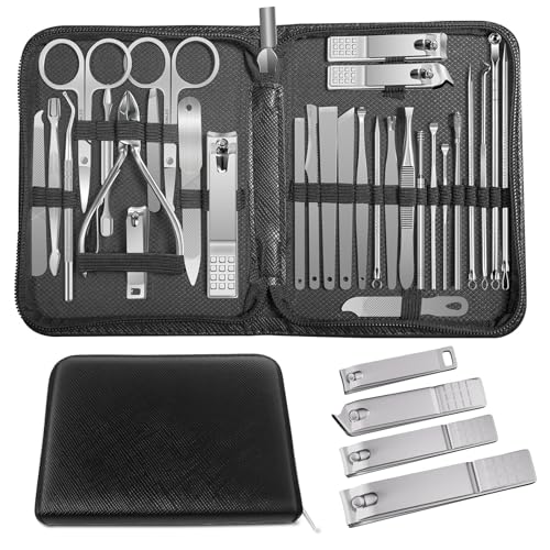 Manicure Set Professional Set Nail Clippers Pedicure Kit-30 Pieces Stainless Steel Manicure Kit, Grooming Kit Nail Care Tools with Luxurious Travel Case Silver - color: 30 in 1 Silver