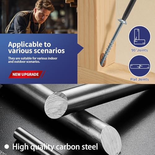 Pocket Hole Screws #8 x 2 Inch (250Pcs) 2lb. Carbon Steel, Zinc Plated, Washer Head, Coarse Thread, Square Drive,150MM Drive Bit Included - color: Zinc Plated, size: #8 x 2"