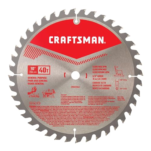 CRAFTSMAN 10 Inch 40T Carbide Circular Saw Blade/Table Saw Blade with 5/8 Inch Arbor (CMAS21040) - size: STANDARD, style: 10IN 40T