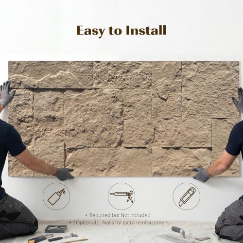 HOMCOM 3D Faux Stone Wall Panels Water-Resistant 4' x 2' Beige - color: Beige