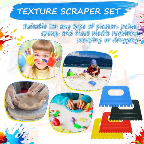 Textured Art Tools, 4 Pcs with 4 Colors & Texture Designs Plastic Flexible Spreader Tool for Plaster Paint Scraper, DIY Graffiti Oil Painting, Plaster Art Pottery Scraper (Multicolor)