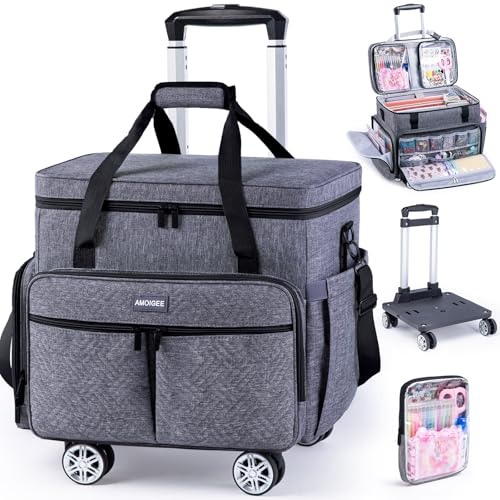 AMOIGEE Rolling Craft Bag with Wheels for Sewing Machine & Craft Supplies - color: Grey - Black, size: With Wheels