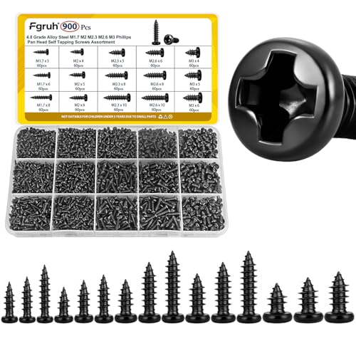 900Pcs Wood Screws Assortment Kit, M1.7M2M2.3M2.6M3 Tiny Micro Phillips Pan Head Self Tapping Screw, Sheet Metal Screws for DIY Electronic - size: 900pcs M1.7M2M2.3M2.6M3 Black