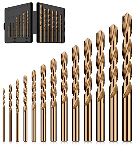 13Pcs(1/16"-1/4") Cobalt Drill Bit Set M35 HSS Jobber Length - size: 13pcs, 1/16"-1/4"
