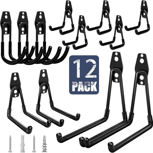 KOFANI Garage Hooks Heavy Duty 12 Pack Anti-Slip Wall Storage Hooks - color: Black, size: 12 Pack
