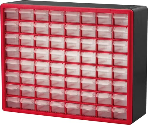 Akro-Mils 64-Drawer Plastic Storage Cabinet, 20" W x 6" D x 16" H, Red - color: Red, size: 64 Drawer, style: 1 Pack