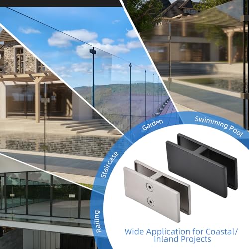 Railing Glass Clamps, 304 SS, Fits 5/16"- 3/8"-1/2" Glass Thickness - color: Black, 180 Degree-10pcs