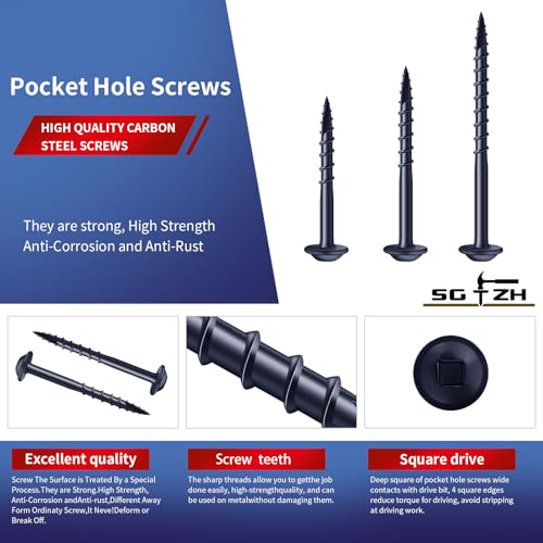Pocket Hole Screws #8 x 2-1/2" (206Pcs) 2lb. Carbon Steel, Blue, Washer Head, Coarse Thread, Square Drive,150MM Drive Bit Included - color: Blue, size: #8 x 2-1/2"
