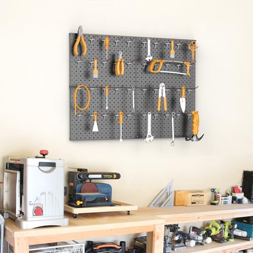 TORACK Metal Pegboard Panels and Hooks, Tool Organizer Peg Board, Black - color: Black