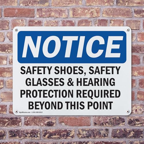 (2 Pack) Safety Shoes Safety Glasses & Hearing Protection OSHA Notice Sign 24 Inch X 18 Inch Plastic Sign, Weather Resistant, UV Protected for Workplace, Business, and Construction Site, Made in the USA - size: 24 Inch X 18 Inch, style: Plastic