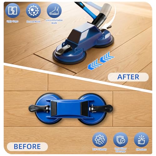 Floor Gap Fixer Tool for Laminate & Vinyl Plank Flooring, Heavy Duty Suction Puller for Floor Gap Repair, Floating Floor Installation Tool with 6 Adhesive Pads & Cleaning Blade
