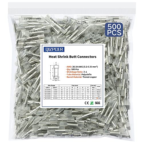 Heat Shrink Butt Connectors, 26-24 AWG Marine Grade Insulated Crimp Wire Connectors, Waterproof Electrical Connectors Butt Splice for Boat Truck Wiring - size: 26-24 AWG (White)