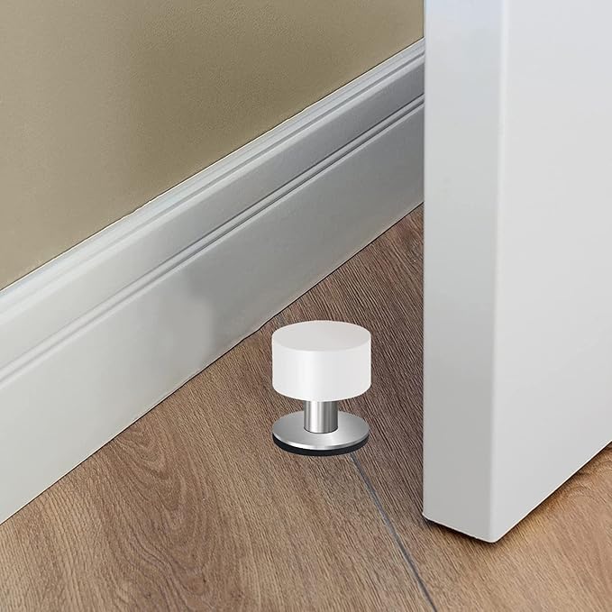 Door Stop with Extra Stickers, White Silicone with Stainless Steel Base, Self-Adhesive Wall Mounted, Impact Absorbing Design for Walls and Furniture Protection.1.57in.2-Pack - color: White