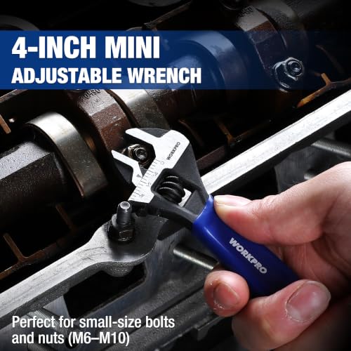 WORKPRO 4-Inch Mini Adjustable Wrench, Wide Jaw Cr-V steel Wrench - color: Blue, size: 4-Inch