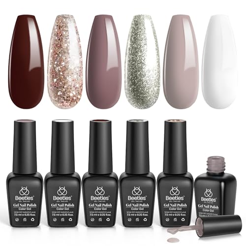 Beetles Gel Polish Set, 6 Colors Nude Brown Shimmer Gel Polish - color: A - Mixed Finishes | Ginerbread