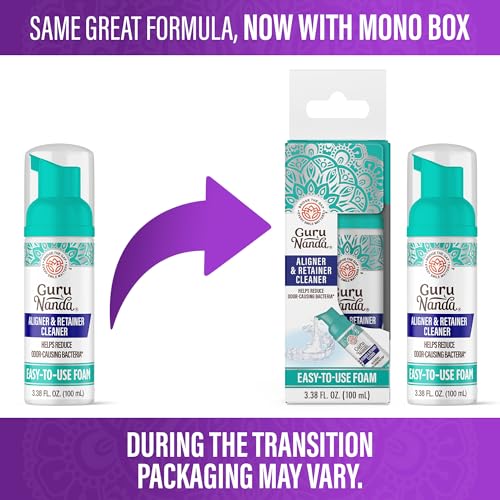 GuruNanda Aligner & Retainer Cleaner Foam – Gentle Cleaning for Aligners, Retainers, Veneers & Mouthguard, Helps Neutralize Odors, Ideal for Daily Use, 100 ml - style: 3.38 Fl Oz (Pack of 1)