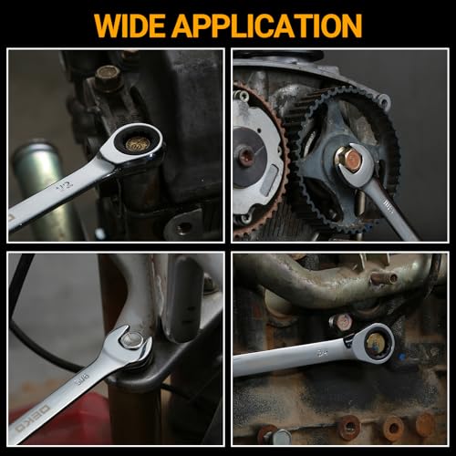 DEKOPRO 24-Piece Ratcheting Combination Wrench Set Metric 8-19mm & SAE 1/4"-7/8", Fixed-Head Ratchet Wrenches Set with Rack Organizer, Cr-V Steel 12 Point 72 Teeth - size: Metric & SAE-24 pcs