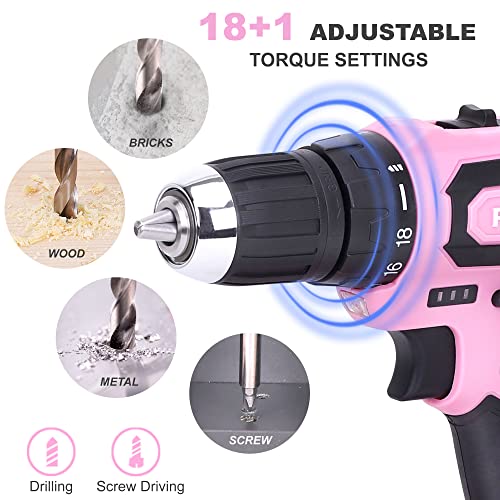 FASTPRO 12V Pink Drill Set for Women, Home Tool Set with Bag - color: Pink