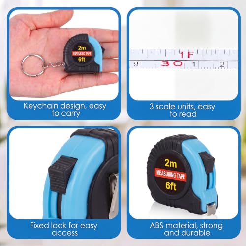 Kanayu 50 Pcs Pcs Mini Measuring Tape with Keychain, 6 ft, Aqua Blue - color: Aqua Blue, size: 6 ft