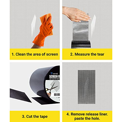 TORTO9 Window Screen Repair Kit, 3-Layer Strong Adhesive & Waterproof Tape Fiberglass Covering mesh (Black, 4 Inch x 15 FT) - color: Black, size: 4 Inch x 15 FT