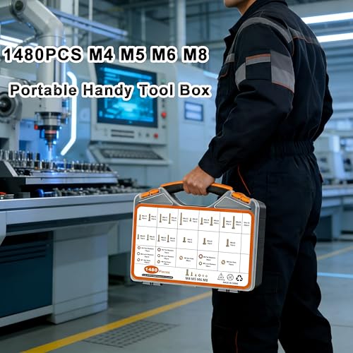 1480pcs Metric Nuts and Bolts Assortment Kit, M4 M5 M6 M8 Bolt Assortment, Grade 8.8 Alloy Steel with Yellow Zinc Plated, Length from 12-30mm - size: 1480PCS Metric (M4, M5, M6, M8)