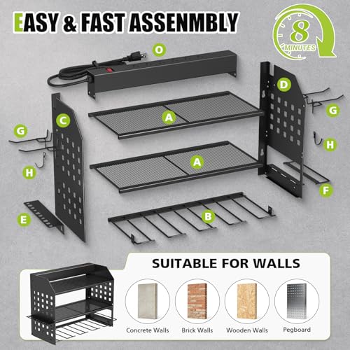 SUNALLY Power Tool Organizer Wall Mount with Charging Station,3 Layer,Black - style: 4 Drill Holders E