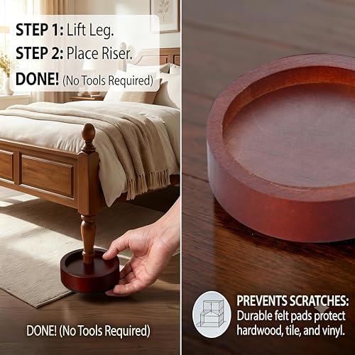 Lufia Solid Pine Wood Bed Risers 1 Inch Lift, Durable Furniture Risers for Beds, Sofas, Desks - Stylish Design, Easy Install, 2,000 lbs Capacity (1 Inch) - size: 1 Inch