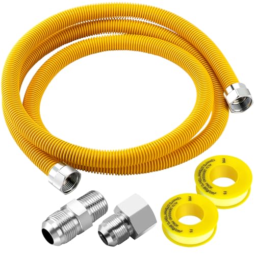 Puxyblue [2026 New] 72" Flexible Gas Line Kit for Dryer Stove Range Water Heater - 1/2" OD(3/8" ID) Flexible Stainless Steel Gas Dryer Kit Come with 1/2" MIP & 1/2" FIP Additional Raw Belt - size: 72 inches