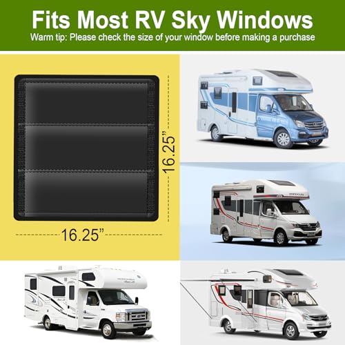 RV Skylight Cover, Vent Cover for Roof16 ¼ (L) x 16 ¼" (W), RV Window Blackout with UV Protection and Foldable Magnet Design, Waterproof Fabric, Reflective - color: Light Black, size: 1 Pack (16.25"L x 16.25"W)