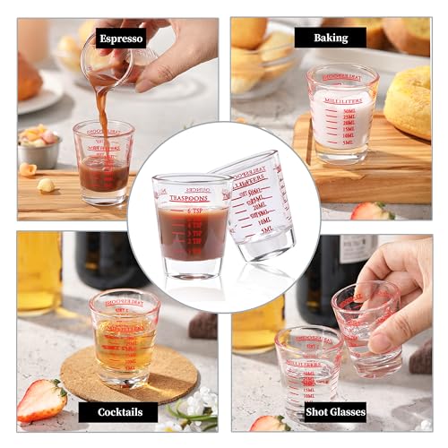 Shot Glass Measuring Cup, 2PCS Measuring Shot Glasses, Thick Base Liquid Measuring Cup for Espresso Shot Glass and Measuring Glasses, Four Different Units of Measure(1 OZ, 2 TBS, 6 TSP, 30 ML)