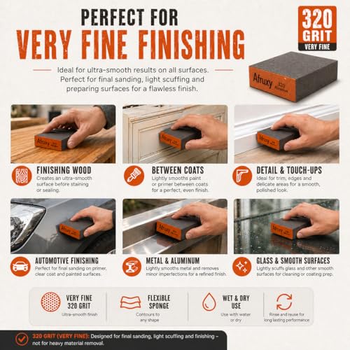 Sanding Sponge Super High-Density Sandpaper Block, Fine Grit Sanding Block, Reusable Dry Wet Sanding Blocks for Wood, Drywall,Metal,Sandpaper Sand Block, 4pcs 320 grit Sandpaper Sponge by Afruxy - size: 320 Grit 4 Pack